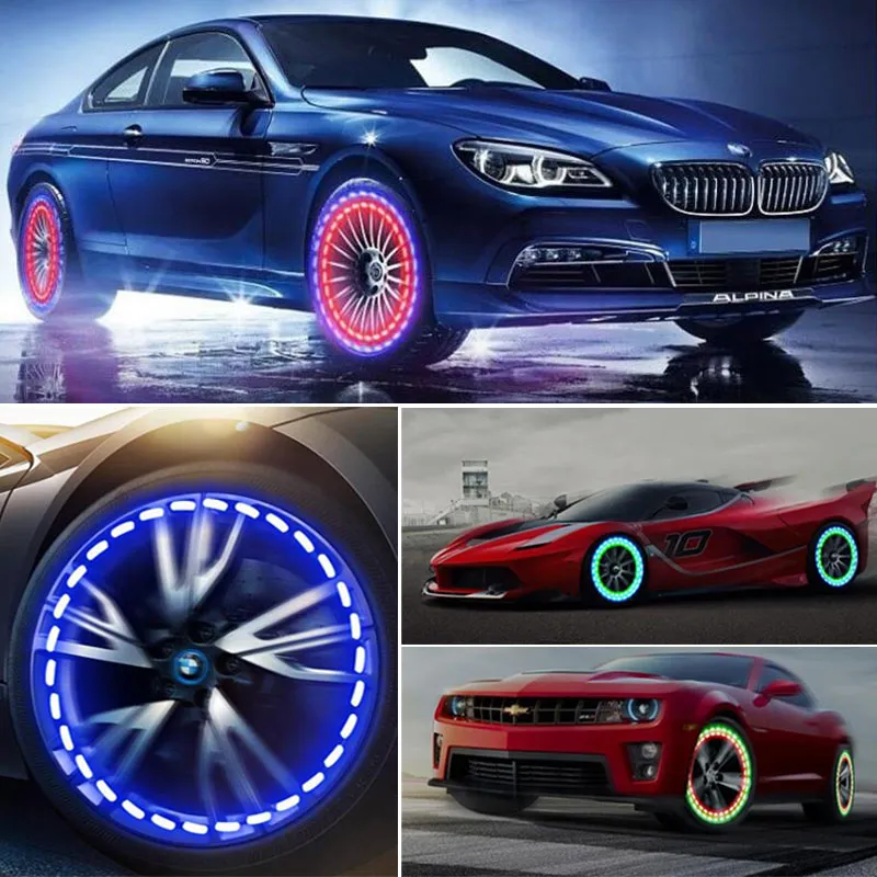 XINMY Auto-LED-Leuchten, Solarenergie, Auto-Rad, Reifen, Flash-Reifen, Ventilkappe, Neon-Tagfahrlicht, bewegungsaktivierte Außendekoration
