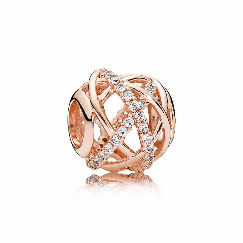 Lyx 18K Rose Gold Hollowed Out Galaxy Charm Set Original Box för Pandora DIY Bracelet CZ Diamond Beads Charms Smycken Tillbehör