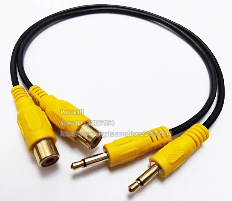 30cm comprimento banhado dourado 3.5mm mono plugue macho para cabo de conector AV fêmea RCA / 10pcs