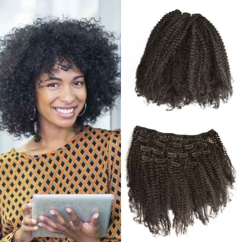 Afro Kinky Curly Clip w rozszerzeniach 7pcs/zestaw 8-24 cali 100% dziewiczy ludzkie włosy bez plątaniny bez zrzucania G-Easy