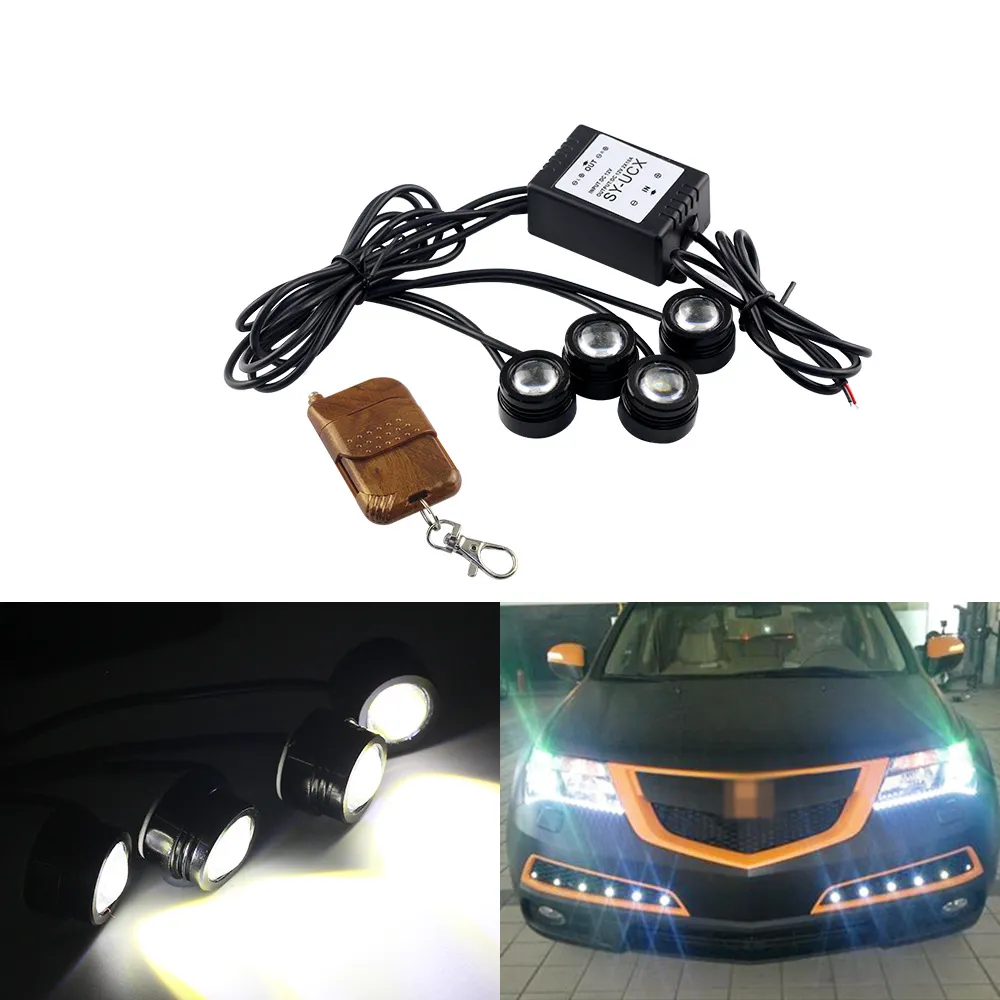 4x1,5 W draadloze bediening LED-parkeerdag rijden achterlicht Backup DRL mistlamp vastgeschroefde autoverlichting