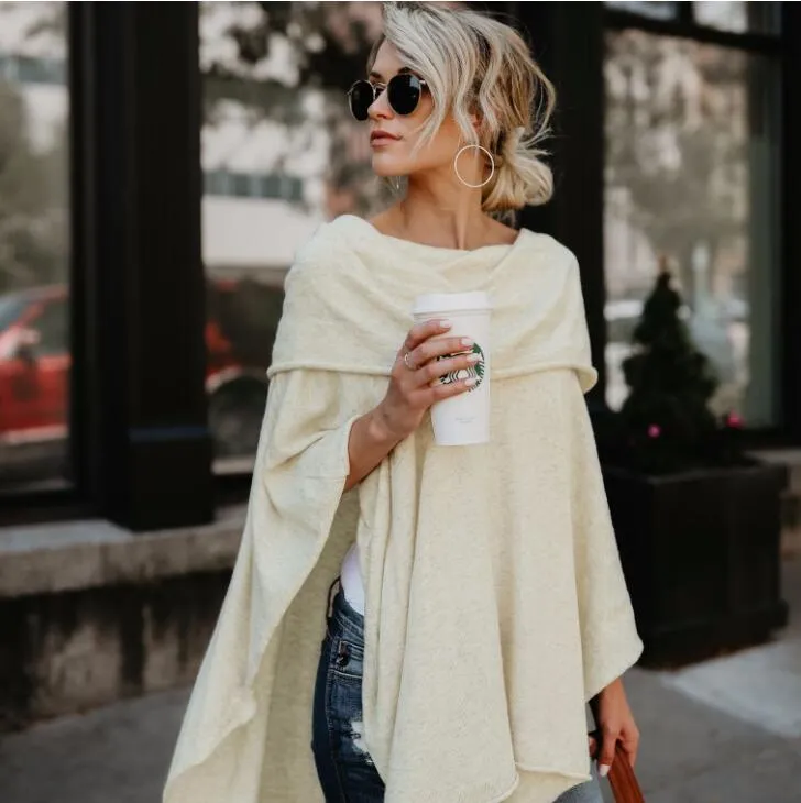 Bahar Sonbahar Asimetrik Sweater Kadın Poncho Külot Kazak Asimetrik Kaplamalı Katı Giyim Bayanlar Günlük Sonbahar Tops313D