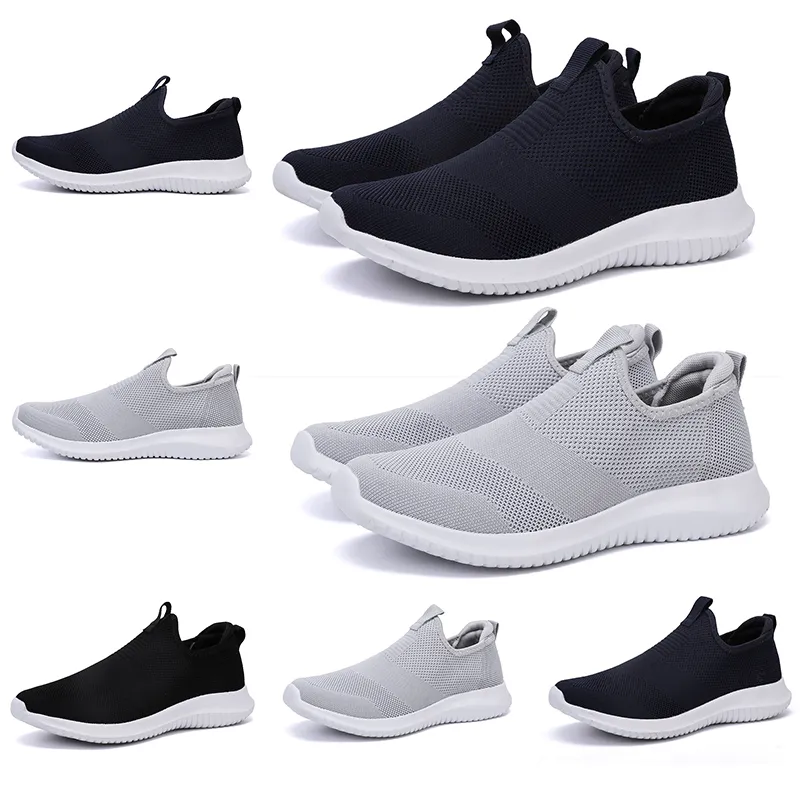 Billiga Säljande Kvinnor Män Running Skor Svart Vit Navy Blå Laceless Mens Trainers Slip On Sports Sneakers Hemlagad Märke Made In China