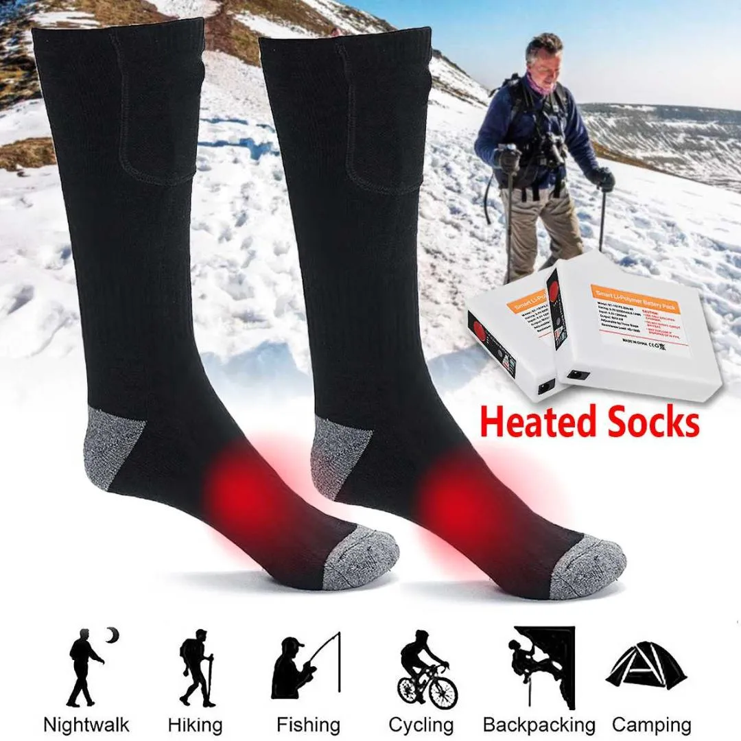 1Pair Electric Heated Sock with Rechargeable Battery for Snowboarding Foot Warmer Electric Warming Cotton Sock for Winter Skiing