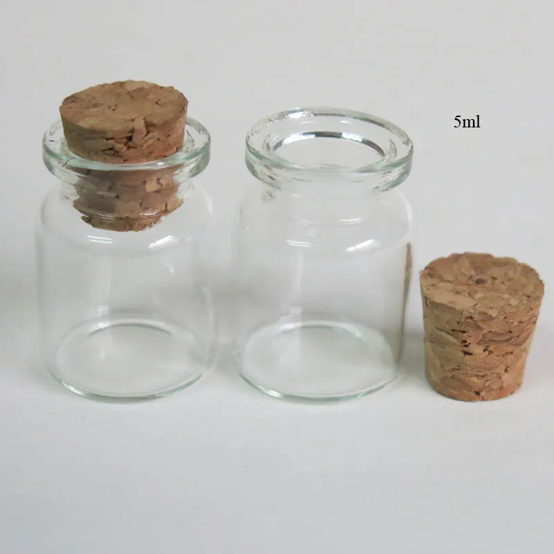 1000 x 5ml pequeno Limpar Garrafa de vidro com madeira Cork 5cc Rolha Transparente Vidro frascos de amostra vazio Jars 22 * ​​30 * 12,5 milímetros