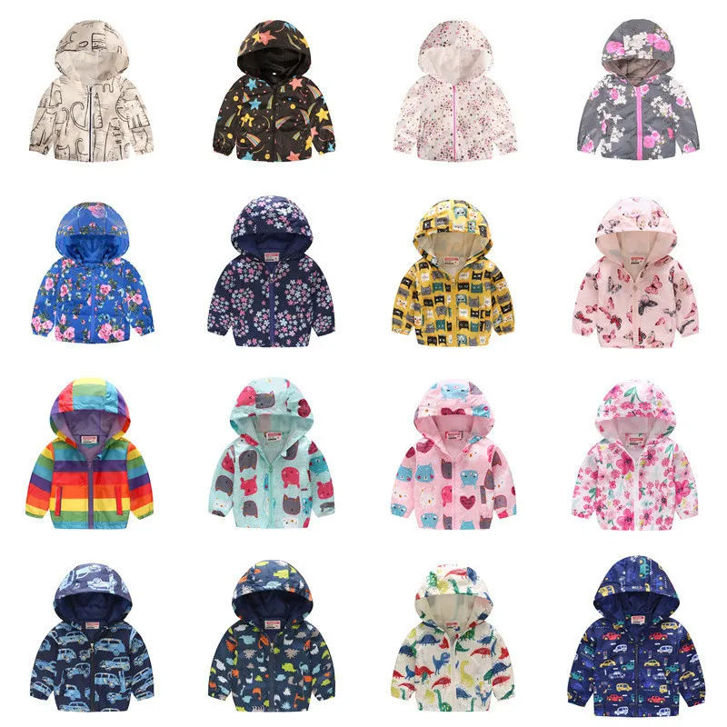 Dzieci Topy Zipper Kurtki Dzieci Chłopcy Dziewczęta Kreskówki Kurtka Kapturem Wiosna Kwiatowy Print Płaszcz Kamuflaż Długi Rękaw Dziecko Odzieży Outerwear D21803