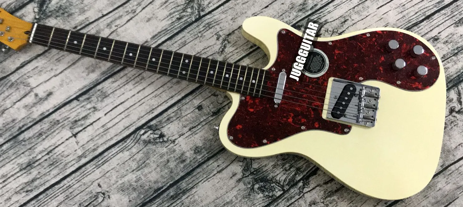 Cream White Electric Guitar With Single Coil Neck Pickup Red Pearl Pickguard Mahogany Body String Thru Body Bridge From Jugg guitar 104.53 DHgate.Com