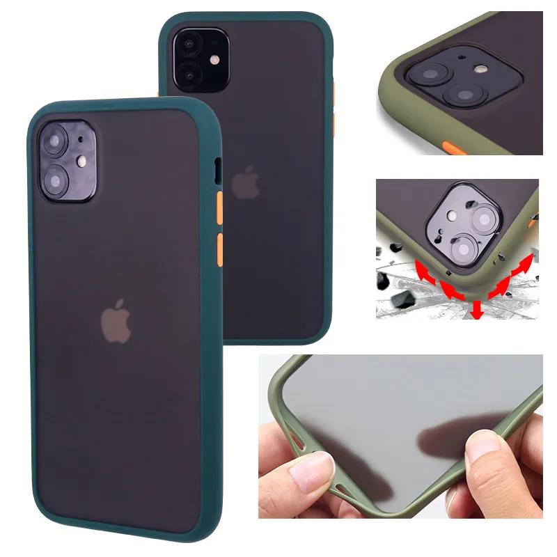 Schokbestendige matte telefooncase voor iphone 11 pro max xr xs x 8 plus doorschijnend bumper pc harde achterkant Samsung note10 s10