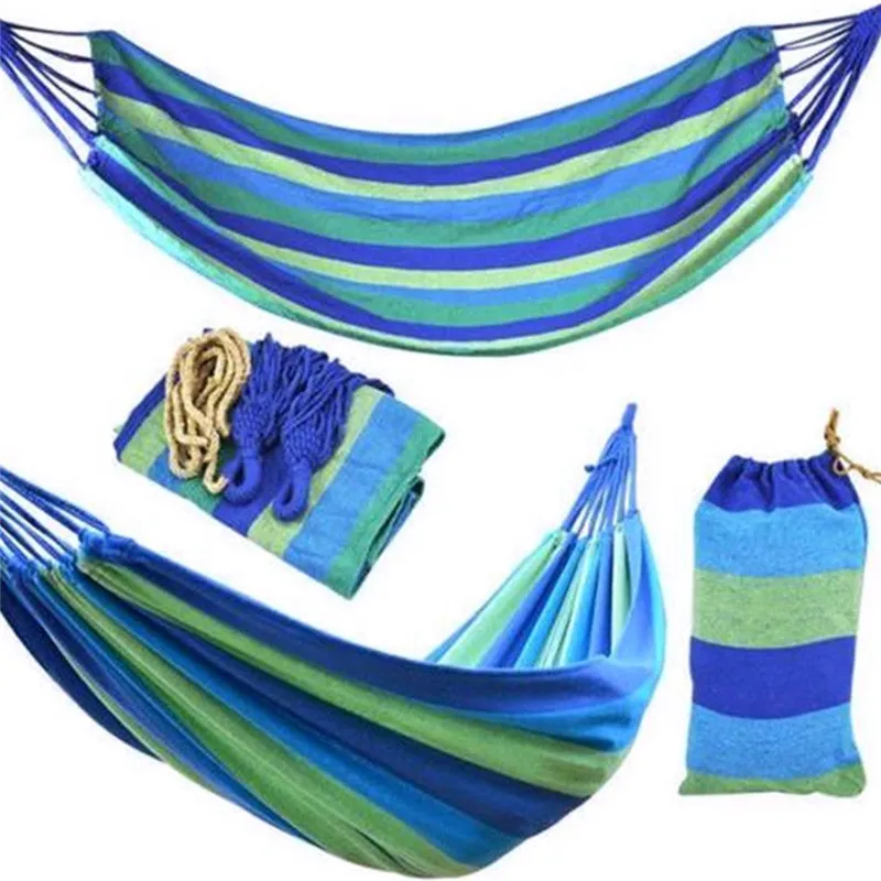 280 100mm 2 Kişiler Striped Hamak Dış Mekan Yatak Kalınlaştırılmış Tuval Asılı Yatak Uyku Salıncak Hamak Kamp Avcılığı için Hammock246m