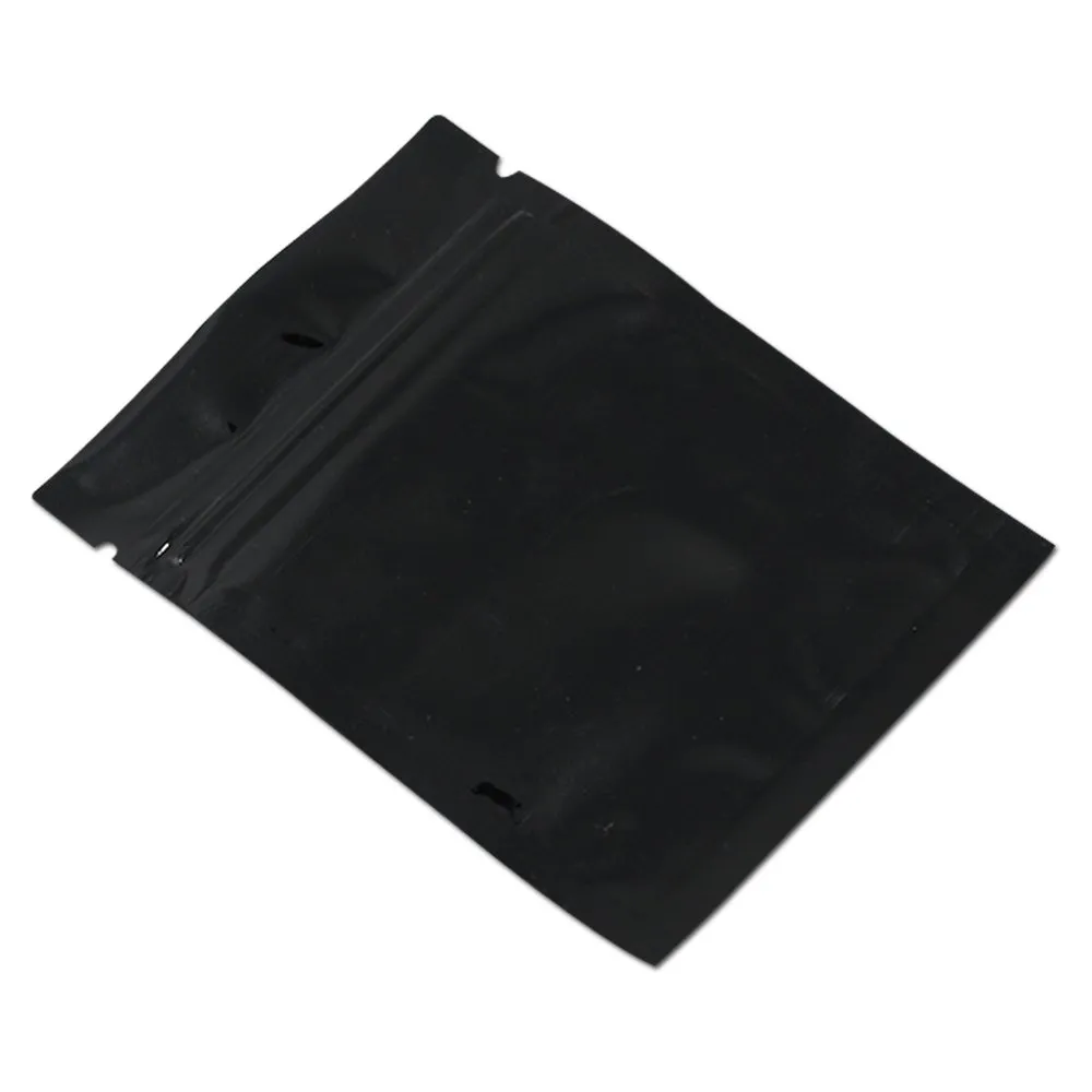 Черный 100шт продуктовый замок молния молния Mylar упаковочные сумки плоский нижний глянцевый упаковочный мешок сухой пищевой сумкой 10 * 15 см (3.93 * 5,90 дюймов)