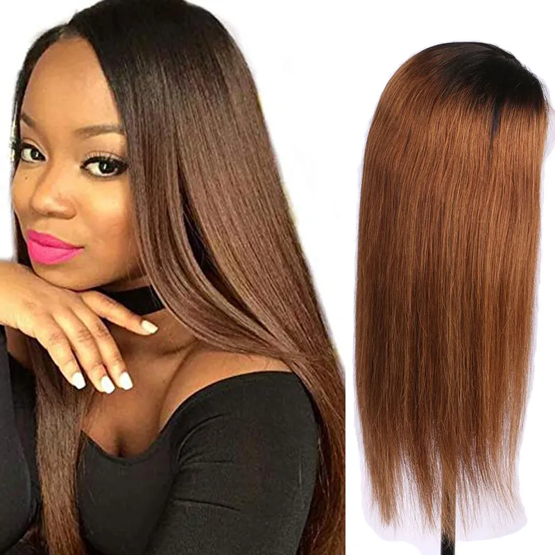 Mänskligt hår Full Lace Wigs Ombre 1B 30 Straight Wig Brazilian Remy Hair Two Tone Color Wigs Gluslös Pre Plocked With Baby Hair