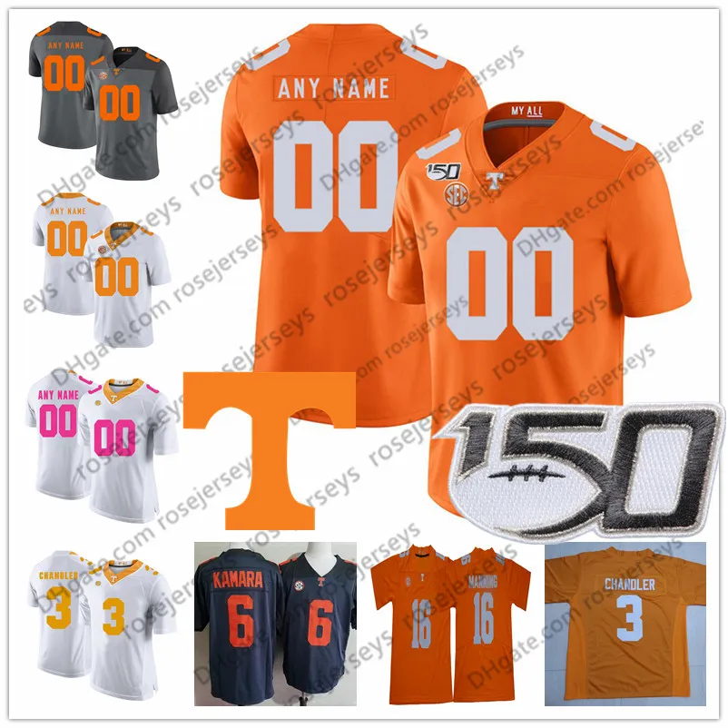 Benutzerdefinierte Tennessee Volunteers 2019 Fußball Jeder Name Nummer Orange Grau Weiß 2 Jarrett Guarantano 8 Ty Chandler Kamara NCAA 150TH Trikot