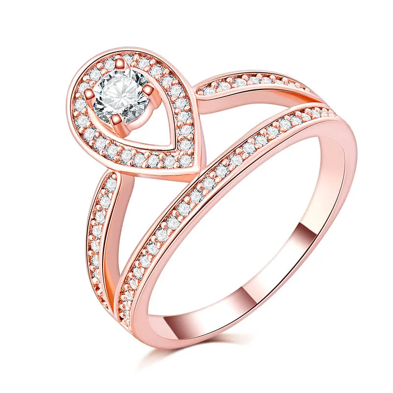 Mode stijl antieke ringen vrouwen volledige a + zirkoon micro pave rose goud gevuld engagement bruiloft hart liefde ring set alliantie groothandel