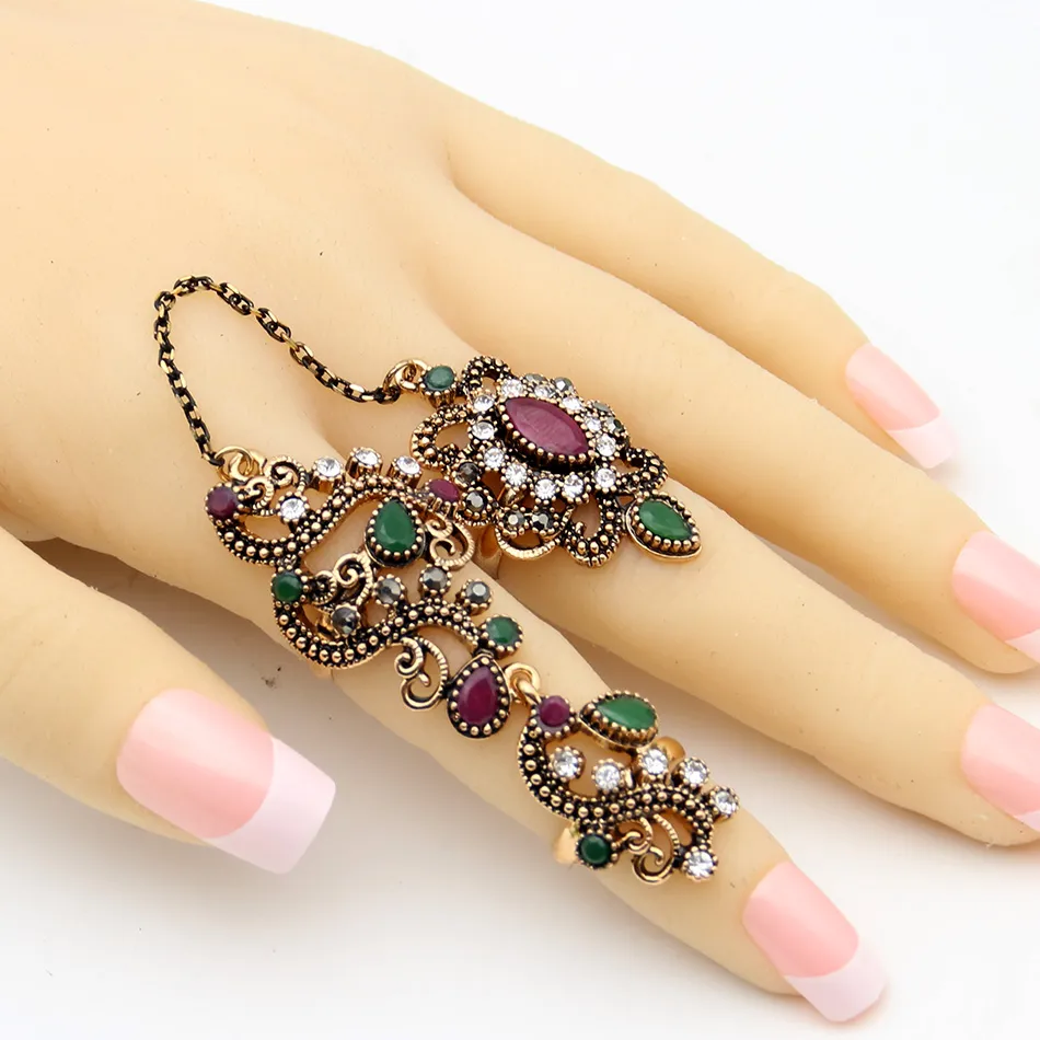 Kinel Turkey Rings For Women Hollow Vintage Wedding Ring Jewelry Ancient  Gold Color Colorful Resin Stone Anillos Mujer