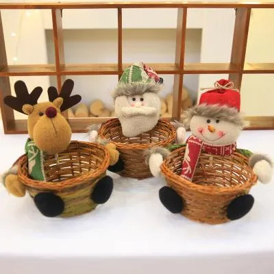 Armazenamento de doces do Natal Cesta Decoração Papai Noel boneco de neve dos cervos Cesta de armazenamento Decorações de Natal presente para a casa