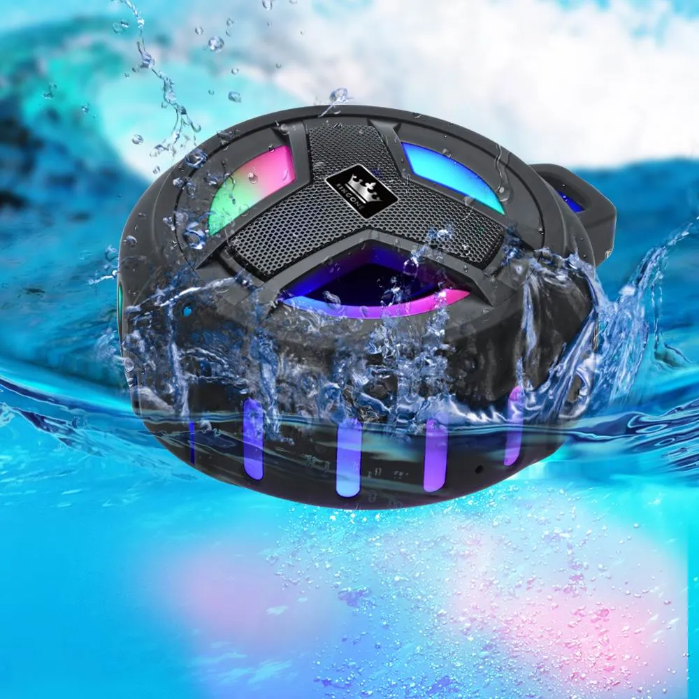 Kingone K218 Waterproof IP67 Bluetooth Stereo Speaker Floating bass loudspeaker outdoor sport subwoofer with Mic LED Light riding Speakers