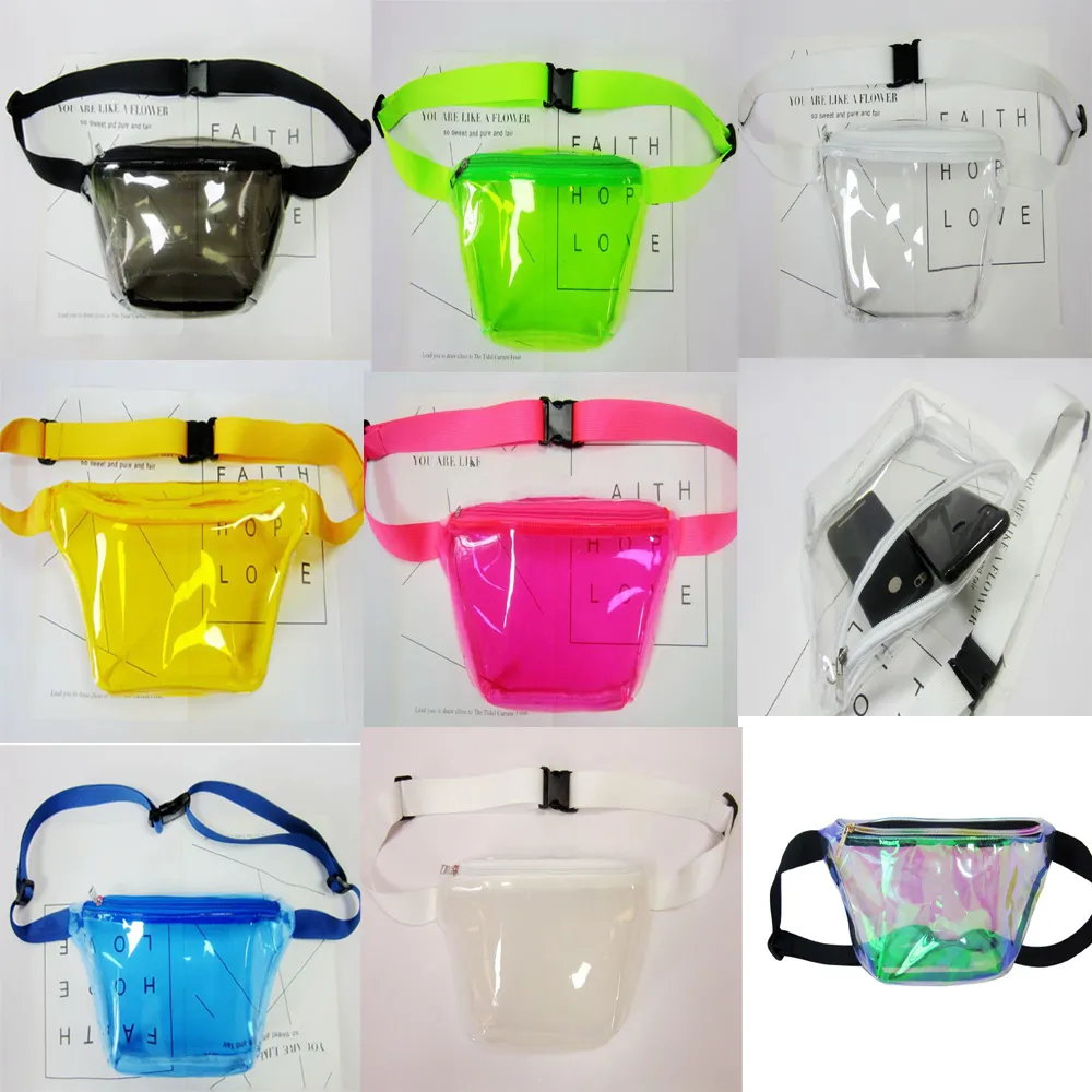 50PCS 30cmx15cmx9cm New Women Pvc Jelly Transparent Fanny Packs Summer Beach Waterproof Waist Bags Shoulder Zipper Bags