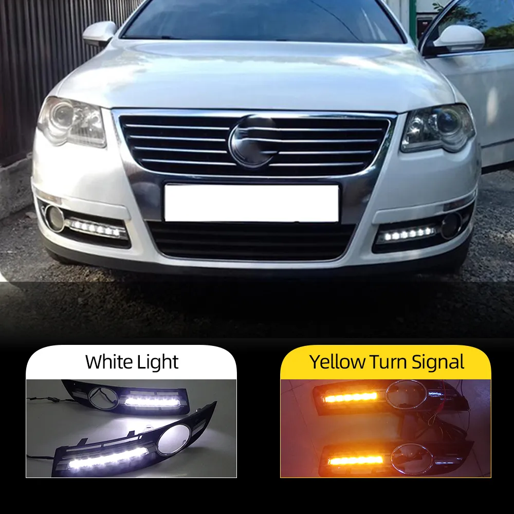 2PCS السيارة LED DRL النهار تشغيل الضوء لفولكس واجن VW PASSAT B6 2005 2006 2007 2008 2009 2010 2011 FOG LAMP