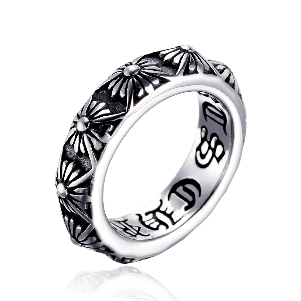 Fashion Men Punk Vintage Retro Cross Ring Cool Stainless Steel Letter Print Ring Titanium Jewelry Gothic Male Hip Hop