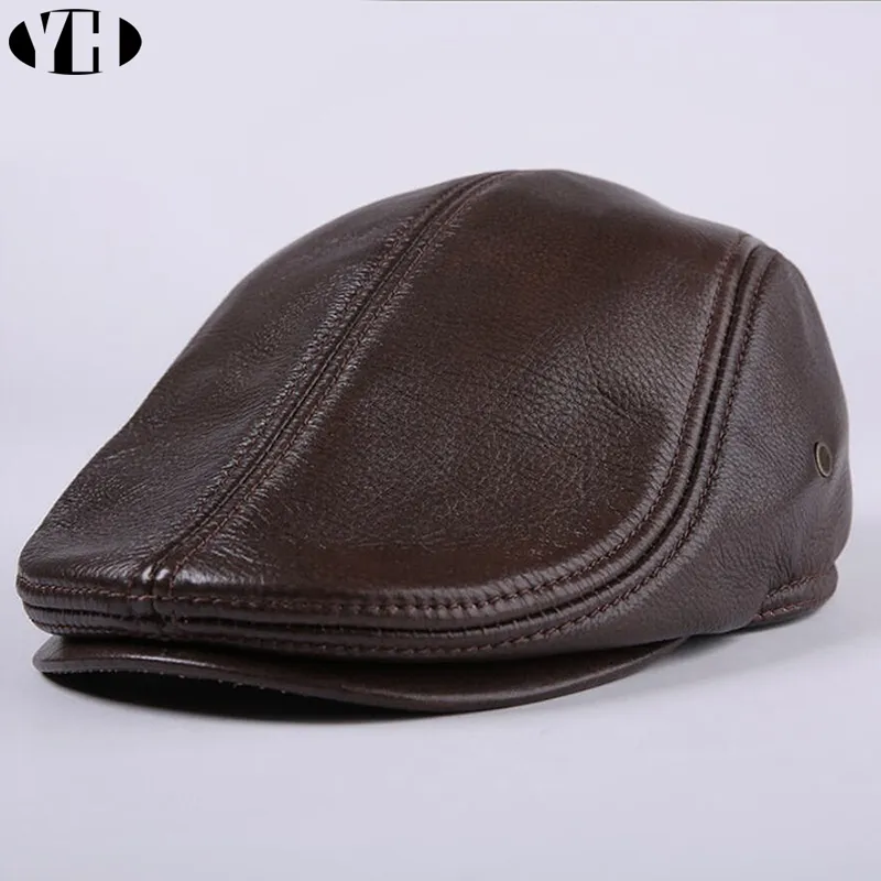 Designer Men's Real äkta läderhatt Baseball Cap Newsboy Beret Hats Winter Warm Cowhide Caps336a