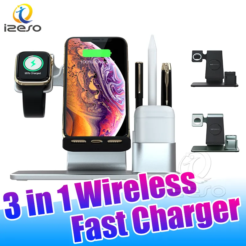 9V 2A Qi Wireless Charger Stylish Design Fast Chargers for Apple Airpods Smart Watch 5 4 3 2 Stand with Pen Holder izeso