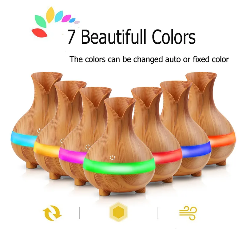 300ml Essential Aroma Oil Diffuser Ultrasonic Cool Mist Humidifier Wood Grain Air Purifier 7 Color Change LED Night light for Office Home