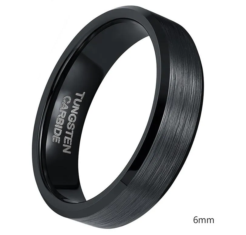4mm 6mm 8mm Siyah Tungsten Cardide Ring Erkekler Yüksek Cilalı Kenarlar Aly Band nişan yüzükleri Kadınlar için Erkek Takı Konforu Fit6377356