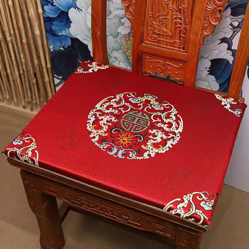 Coussin de siège de chaise personnalisé Lucky, épais et profond de 4cm, pour cuisine, salle à manger, fauteuil, brocart de soie chinoise, confort antidérapant, Seatin251D