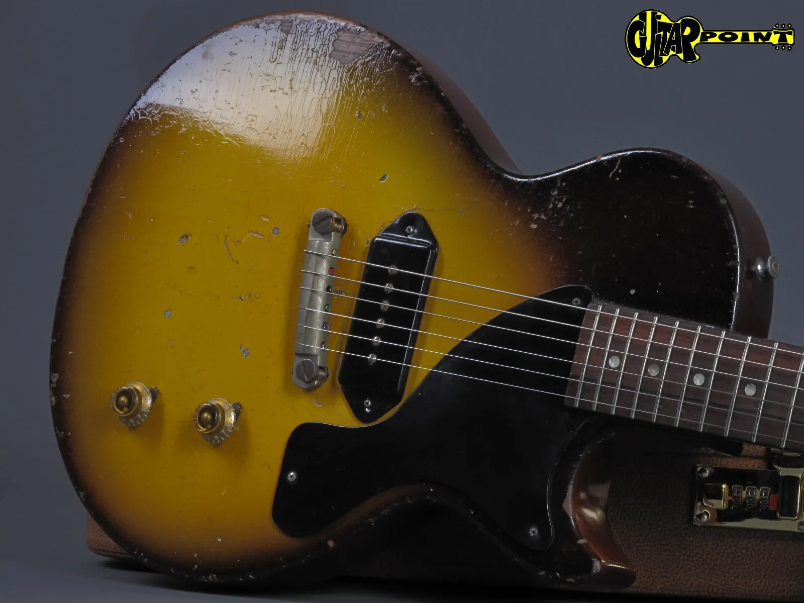 Rare 1957 Junior Tobacco Sunburst Dark Brown Heavy Relic Electric Guitar Single Cut Body, 1 Piece Neck (No Scarf Joint), P-90 Dog Ear Pickup