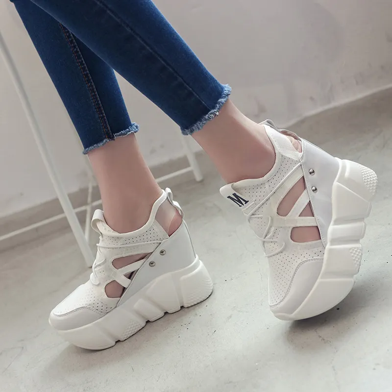 Hot Sale-Women shoes height Increasing Shoes casual sports elevator shoes clunky sneaker wedge high heel 12 cm free shipping