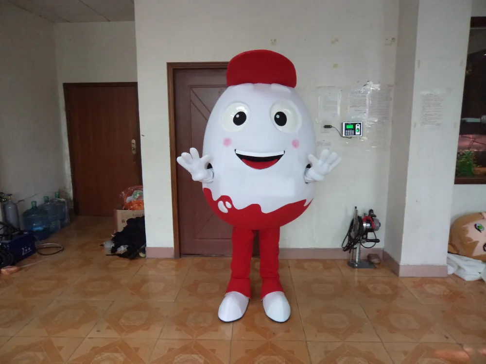 Professional custom red hat white egg Mascot Costume cartoon eggshell Character Clothes Halloween festival Party Fancy Dress