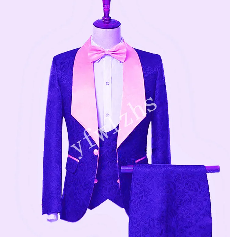 Beau Un Bouton Garçons D'honneur Châle Revers Marié Tuxedos Hommes Costumes Mariage / Bal / Dîner Meilleur Homme Blazer (Veste + Pantalon + Cravate + Gilet) W157