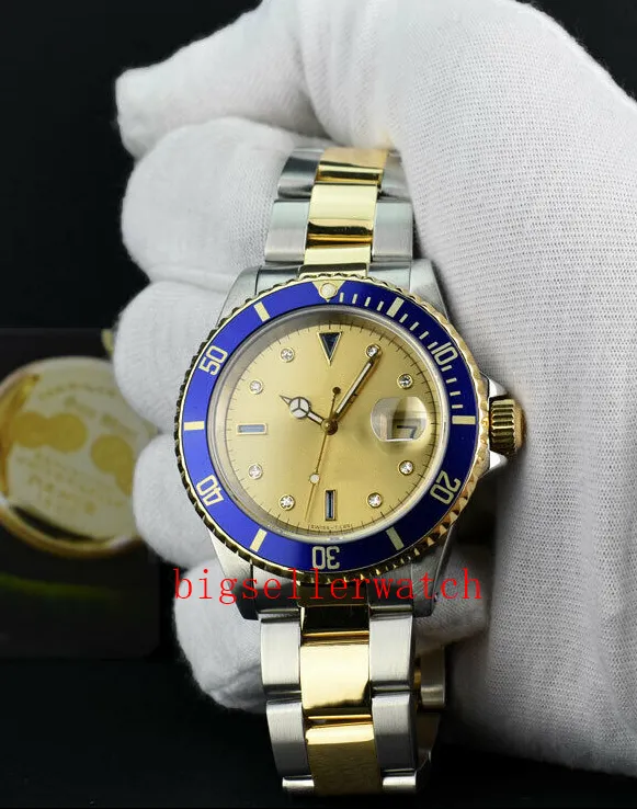 Quadrante giallo da uomo di alta qualità di lusso Quadrante con castone in ceramica 16613 LB Orologio da 40 mm Orologio da uomo in oro con data automatica Orologio da uomo di lusso con zaffiro da immersione