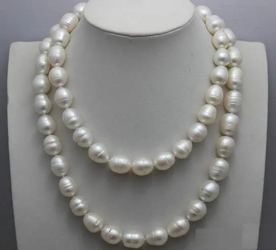 Vente en gros 12- 13mm baroque collier de perles blanches de la mer du Sud 38 pouces fermoir en or 14 carats