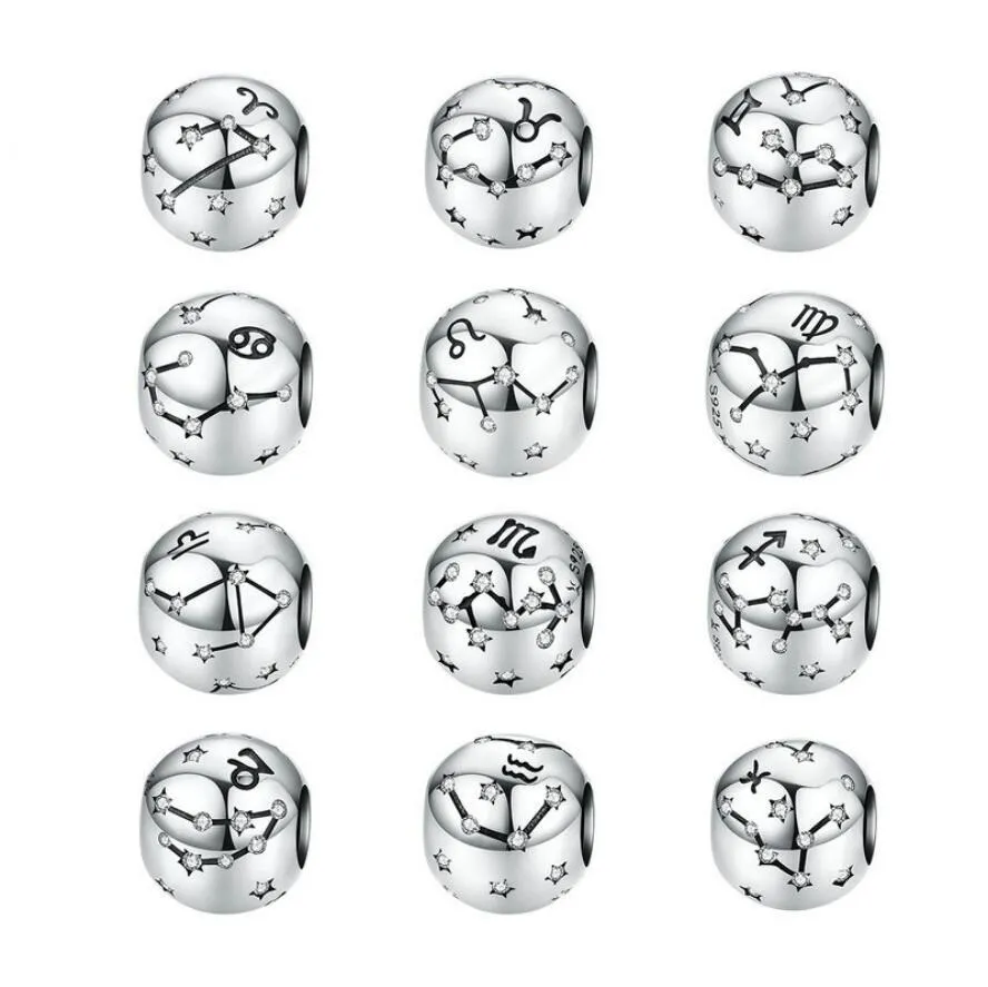 925 Sterling Silver Beads for Bracelets Necklaces Making Zodiac Signs European Style DIY Beaded Bracelet Jewelry Accessories