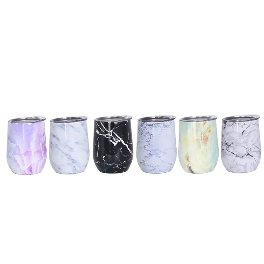 12oz Marbling Egg Cup met Deksel Wijnglas Rvs Isolatie Bier Tumbler Vacuüm Koffiemok Travel Waterfles Ljja3846