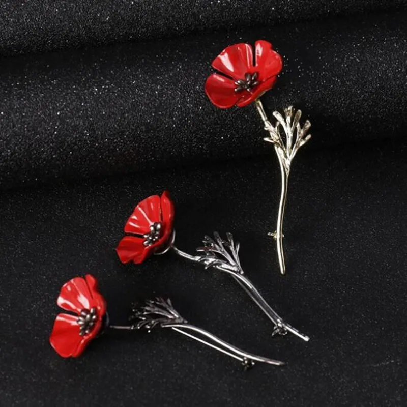 Fashion Red Poppy Flower Brooch Collar Pins for Men Jewelry Brooches Pins Boutonniere Men Suit Accessories