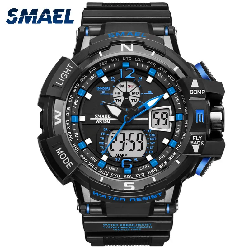 Homme Sport montre étanche résistant aux chocs SMAEL marque de luxe hommes montre-bracelet S Shock 1376 horloge numérique LED hommes montres or