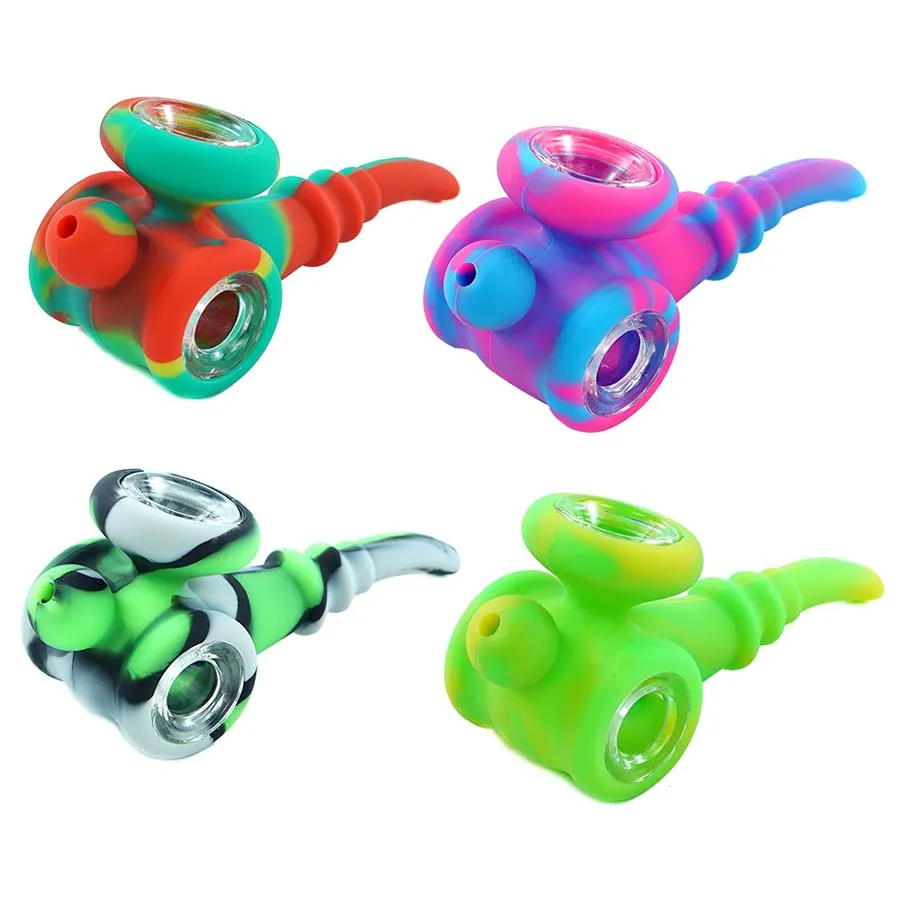 Pipa da fumo da 4,4 "Pipa Sherlock Cucchiaio in silicone Tubi manuali per olio con ciotola in vetro Narghilè portatile infrangibile resistente al calore