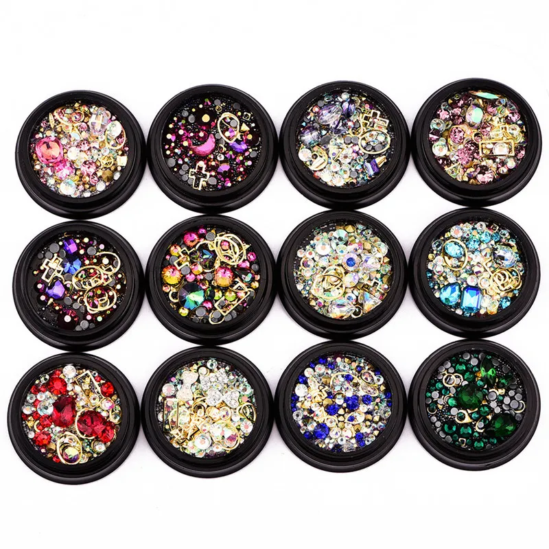 Decorazioni per nail art 3D fai-da-te Beauty Magical Crystal Rhinestone Jewelry Circle Nails Kit di strumenti per la decorazione Diamond 4cm Black Box