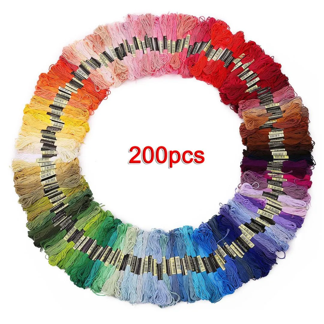 200 écheveaux de fil multicolore pour broderie à l'aiguille croisée Crochet