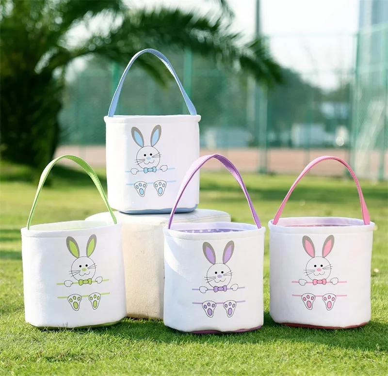 10 Styles Creative Party Easter Bunny Bags With Rabbit Tail Basket Canvas Easters Tote Candy Storage Bag 08
