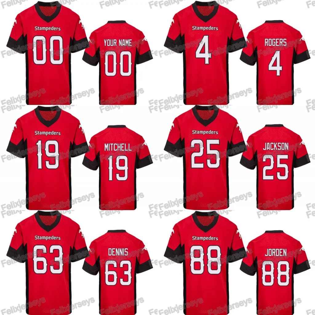 2019 Calgary Stampeders 19 Bo Levi 4 Eric Rogers 25 Don Jackson 63 Derek Dennis 88 Kamar Jorden Fußballtrikot