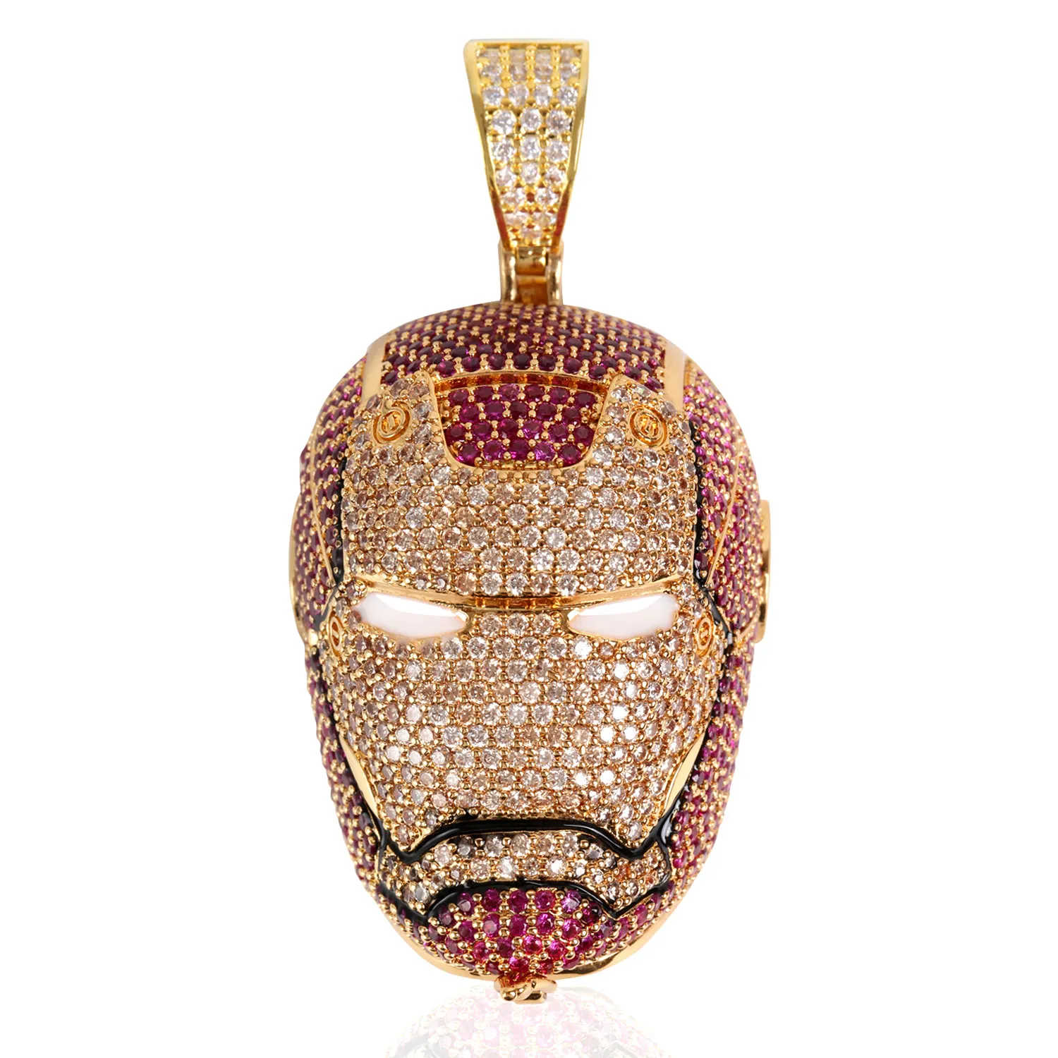 24K Gold Plated Iced Out Big Iron Men Necklace Pendant Micro Paved Cubic Zircon Charm Bling Bling Hip Hop Jewelry