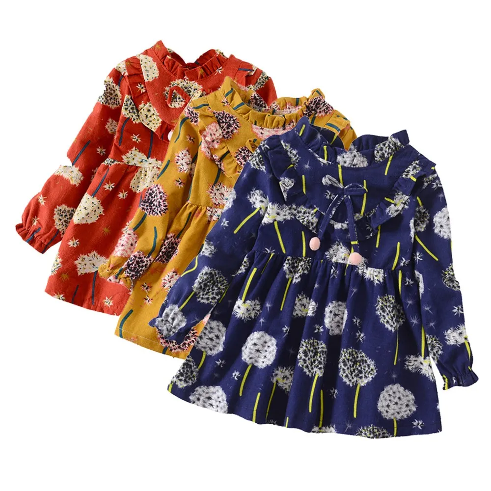 幼児のベビー服セット長い袖の花の花のプリントドレスコスチューム子供用服の子供のドレス