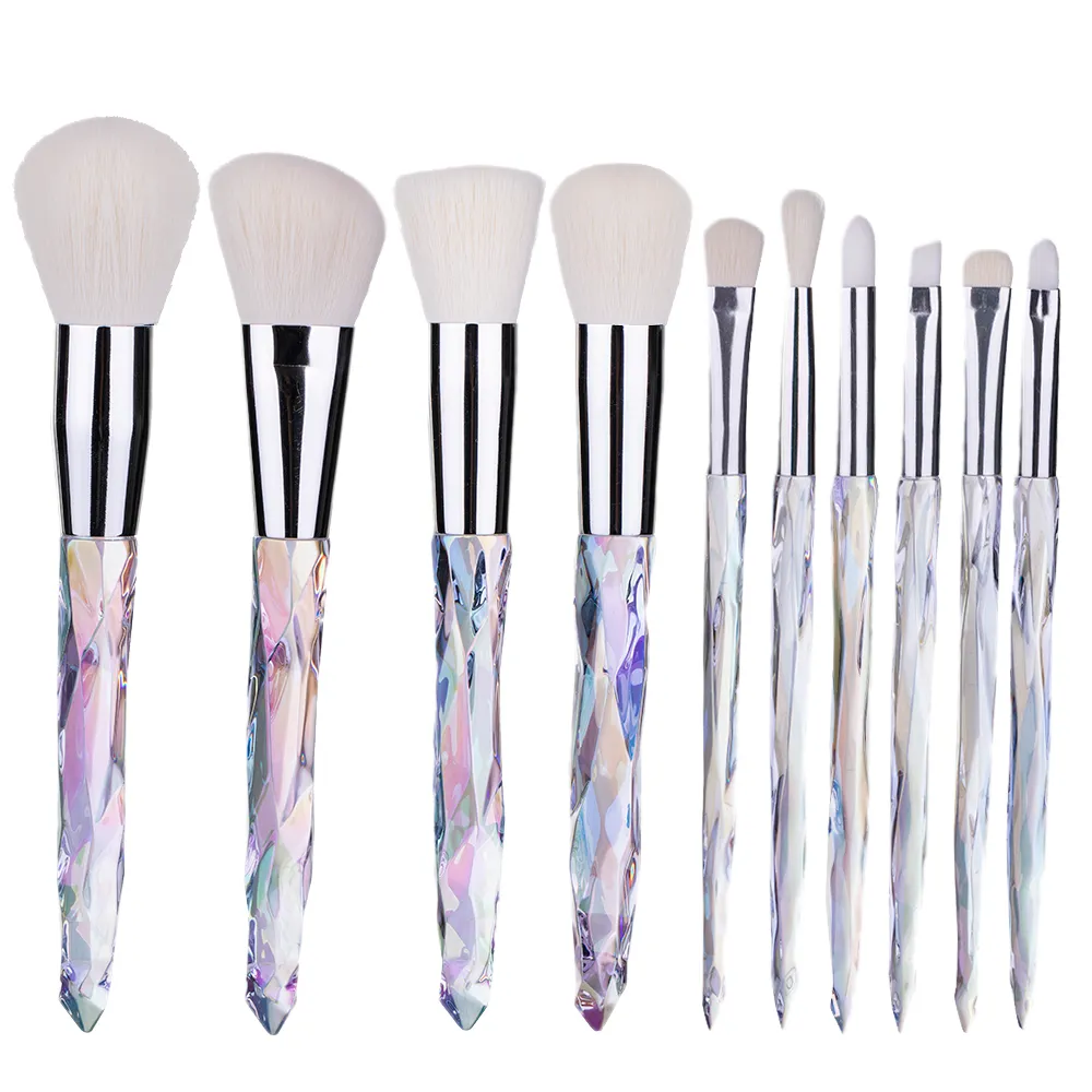 10pcs high quality Makeup Brush Diamond Handle Brushes Kit Cosmetic Blush Powder Foundation Eye Shadow Lip Eyebrow Facial Make up Brush Tool