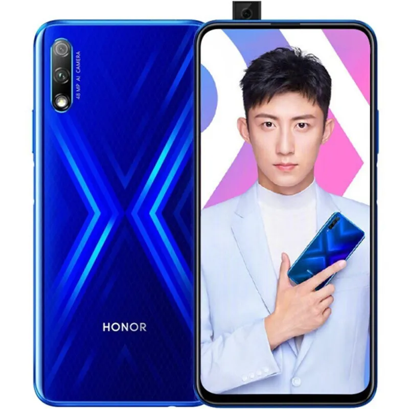 Téléphone portable d'origine Huawei Honor 9X 4G LTE 6 Go de RAM 64 Go 128 Go ROM Kirin 810 Octa Core Android 6,59 "Plein écran 48,0 MP AI HDR OTG 4000 mAh ID d'empreinte digitale Téléphone portable intelligent