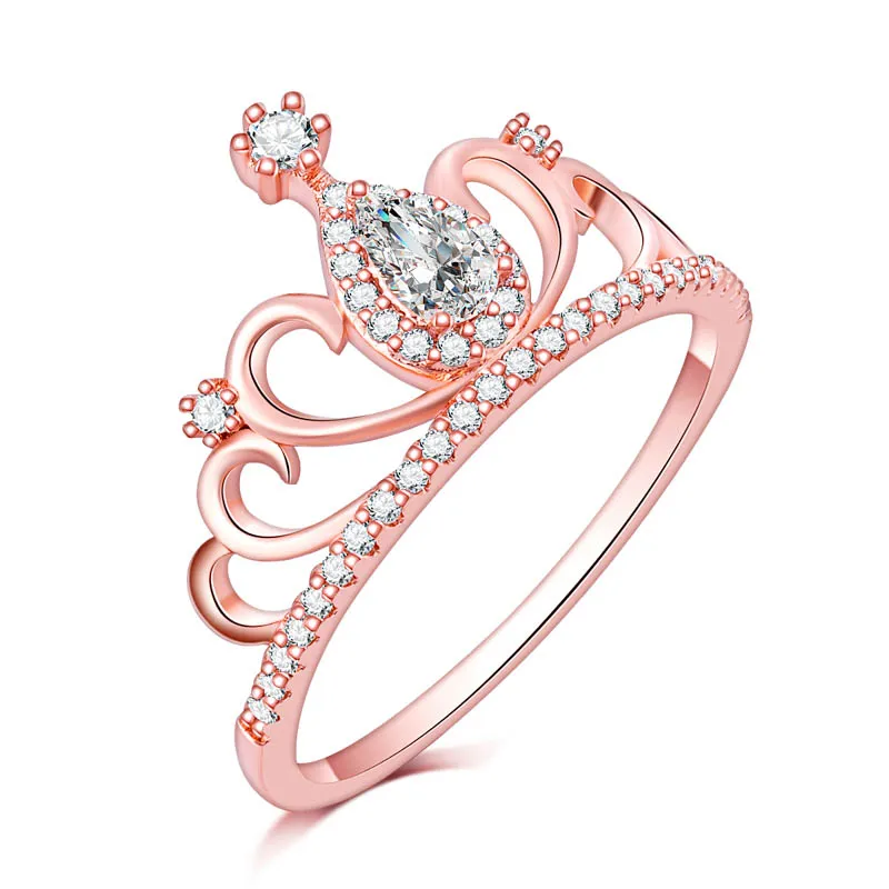 Nouveauté Style de mode magnifique couronne or rose rempli bagues de fiançailles pour les femmes plein CZ zircon Anel Feminino