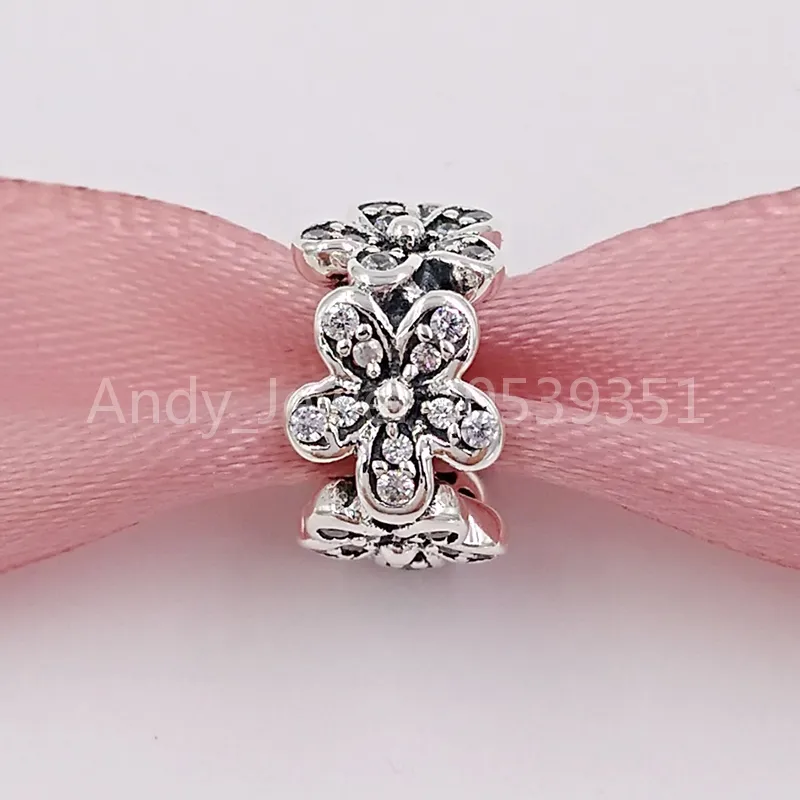 Andy Jewel Authentic 925 Серебряные серебряные бусины Ослепительные ромашки Clear Cz Charms подходит для европейских ювелирных изделий в стиле Пандоры ожерелье