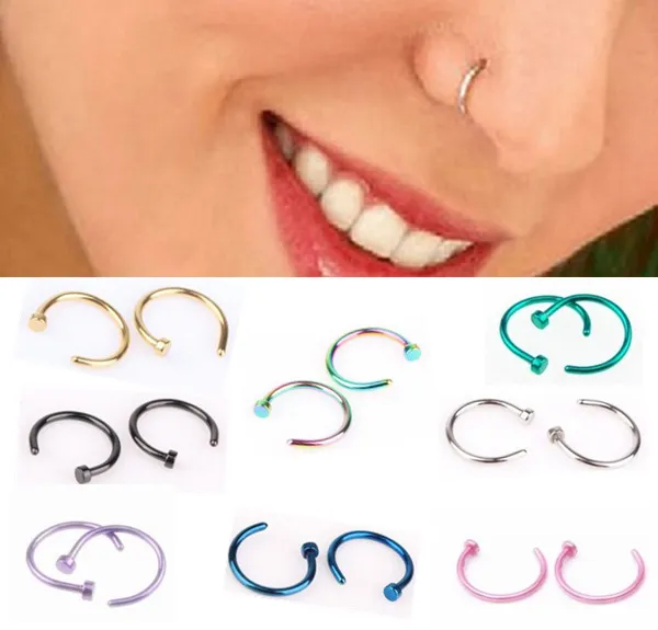 1pc paslanmaz çelik 6/8/10mm burun deliği burun çember saplama klipsi vücut sahte piercing takı aksesuarı